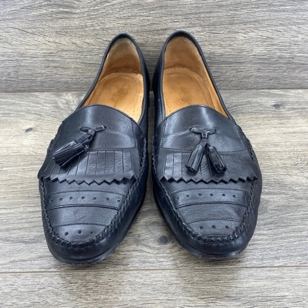 Vittorio Spernanzoni Kiltie Tassel Loafers Mens 14 Black Leather Made in Italy